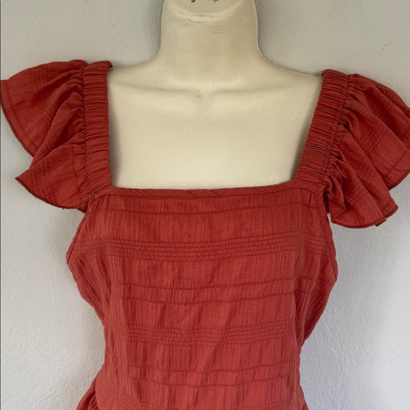 SHEIN burnt orange cut out back ruffle cap sleeve blouse size large - Picture 4 of 14